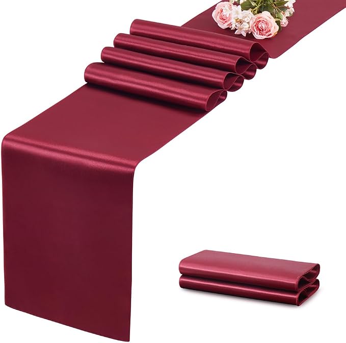 Burgundy Satin Table Runner, 12x108 Inches, 4 Pack | Premium Satin, Smooth by VCUSUELER