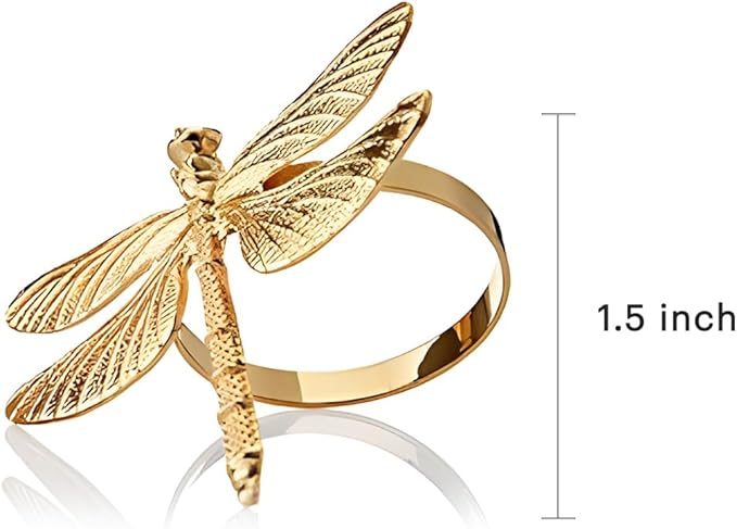 Decozen Set of 4 Gold Napkin Rings in Dragonfly Design Festive Table Decor Setting for Holiday Wedding, Birthday, Kitchen, Home Decor Housewarming Gift - Mothers Day Decorations