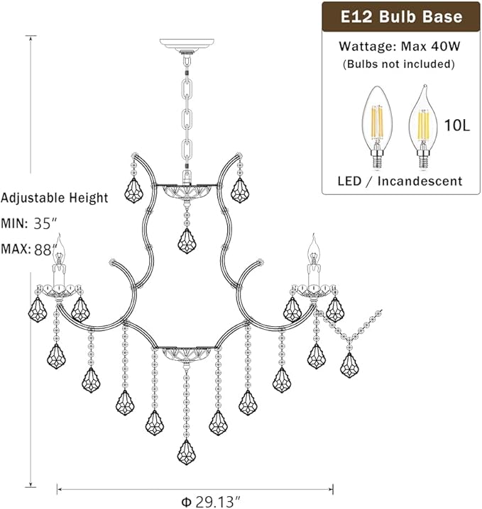 Modern Crystal Chandelier Light Fixtures - Luxury Maria Theresa Chrome Chandeliers for Dining Room, Kitchen Island, Living Room, Bedroom, 10 Lights