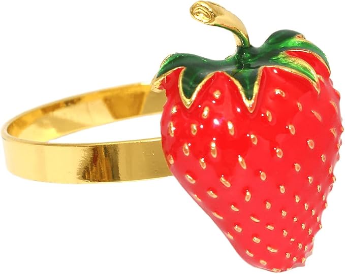 Strawberry Napkin Rings Set of 12 Red Enamel Berry Napkin Holder - Image 8