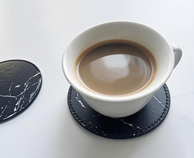 Set of 6 Leather Coasters, Round Coasters - Image 4