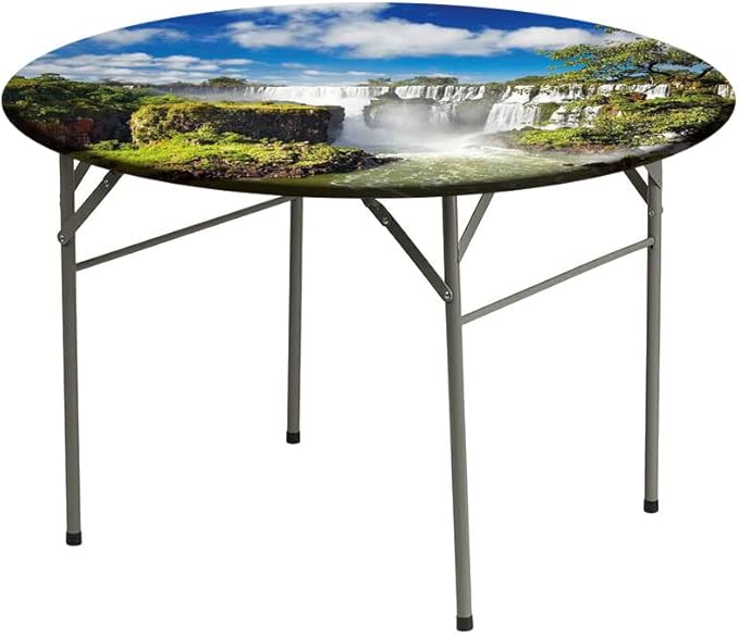 Round Tablecloth, Landscape Tablecloth for Side Table, Majestic Waterfall River Argentinean Falls Natural, Fit Round Tables 44inch Diameter, for Restaurant Picnic Indoor and Outdoor Use, Multi