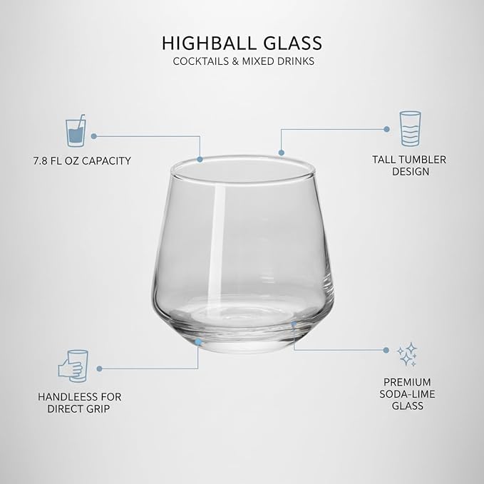 Handleless Highball Glass, 7.8 oz Tall Tumbler - Image 4