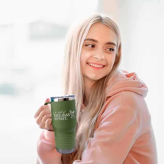 Speedy Pros Tumbler Cups with Straw Full of Holiday Spirit Christmas Xmas Fun Coffee Tumbler with Lid Personalized Insulated Travel Mugs Engraved Stainless-Steel 40 Oz Forest Green Design Only