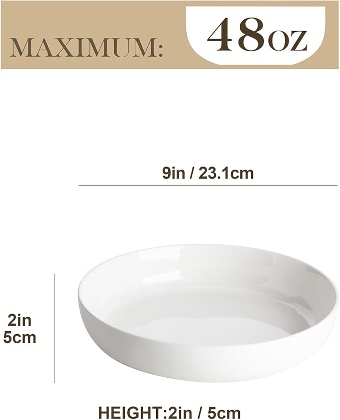 MALACASA 48 Oz Pasta Bowls Set of 4, Ceramic Salad Bowls, and Dishwasher Safe - Image 2