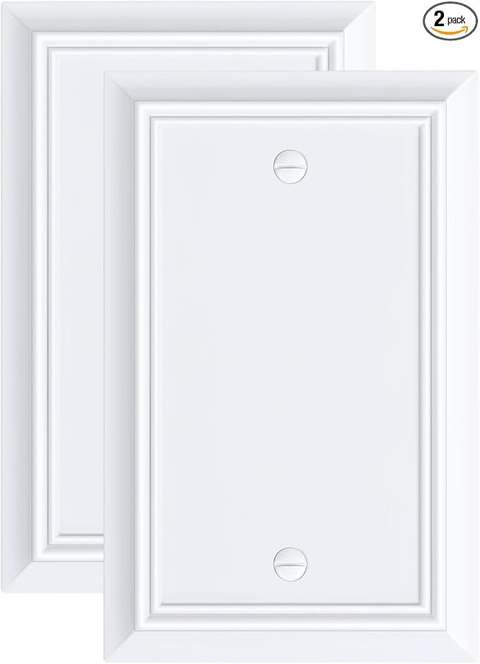 2-Pack Single Blank Wall Plate, Durable Natural Bamboo Fiber Wall Plate Cover,Pure White 1 Gang Wall Plate for Unused Outlets/Switches, Corrosion Resistant
