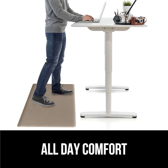 GORILLA GRIP 2 Pack Comfortable Cushioned Kitchen Mats for Floor, 17x24 + 17x48, Waterproof and Stain Resistant, 1/2 Inch Thick Soft Ergonomic Standing Desk Anti Fatigue Mat, Foam Supports Feet, Beige