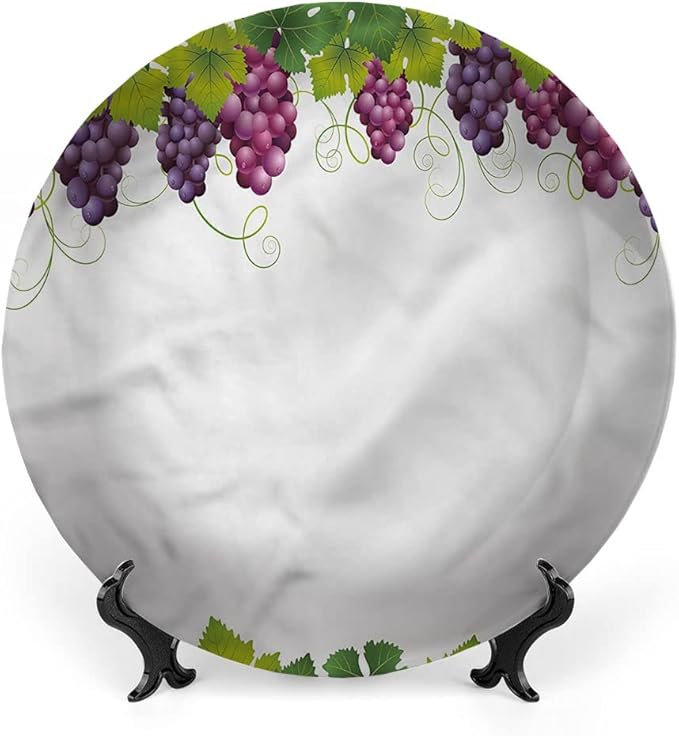 Ceramic Plates, Vineyard Decorative Ceramic Plates, Leaves and Ripe Grapes, 7 Inch, for Dining, Parties, Wedding, Multicolor