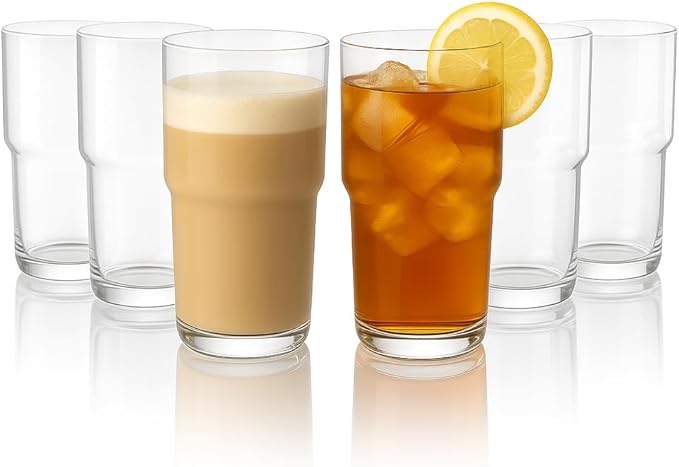 LEMONSODA Stackable Iced Coffee Glasses Set of 6, 48-15 and 21oz Drinking Glasses for Lattes, Tea, Coffee, and Water (21oz, Set of 6) | Modern, Stackable, Cups, For Any Drink, Water, Coffee