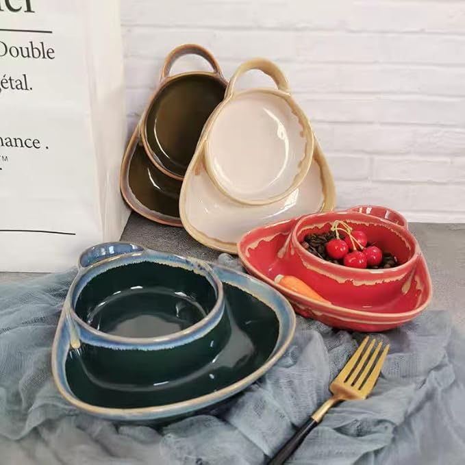 Soup and Side Bowl Plate Ceramic, Chip and Dip Divided Bowls, Anti-Soggy Cereal Bowl Bread Dipping Bowls Plates for Salad Breakfast, and Sandwich Ideal for Home and Restaurant (blue)