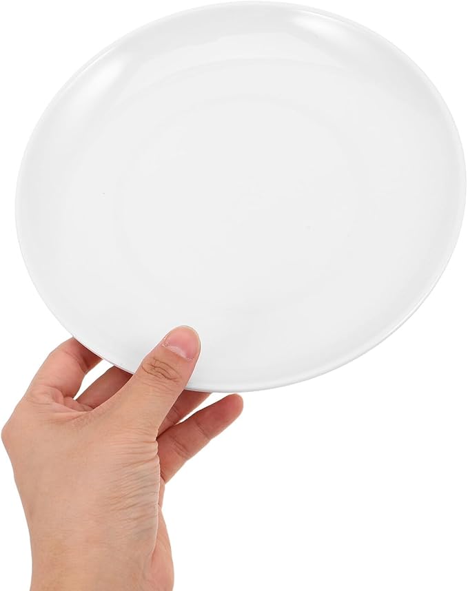 White Melamine Dinner Plates round 201mm, Sturdy Plastic China Plates for Home and Commercial Use, Farmhouse Style Tableware for Bbq, Salad, Snack Serving