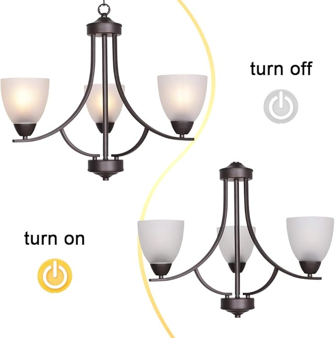 VINLUZ 3 Light Shaded Contemporary Chandeliers with Alabaster Glass Oil Rubbed Bronze Modern Light Fixtures Ceiling Hanging Mid Century Pendant Lighting for Dining Room Living Room Hallway Bedroom