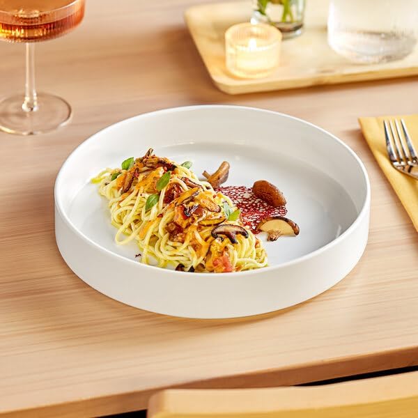 Lore Bright White Porcelain Deep Plate, 10 3/4 Inch, Raised Rim, Dishwasher Safe, Stackable, Scandinavian Design, 12 per Case