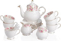 Sweejar 21 Piece Porcelain Tea Set, Vintage British Floral Relief Gold Rimmed by Sweejarco1949