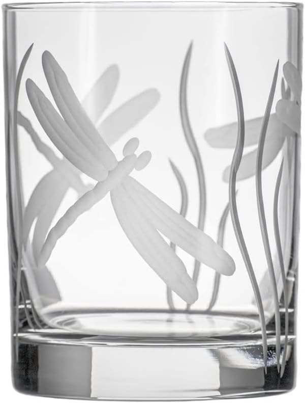 Rolf Glass Dragonfly Double Old Fashioned Glass | 13oz Etched Whiskey Tumbler | Set of 2 | Lead-Free Etched Glassware | Made in the USA (Set of 2)