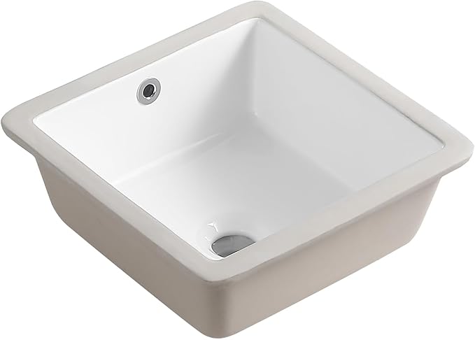 14 Inch Small Square White Undermount Bathroom Sink 13.75" x 13.75" Vanity Under Counter Basin Rectangle Vessel Sink Opening Size 11.5" x 11.5" Lavamanos Para Baños KINGWONG