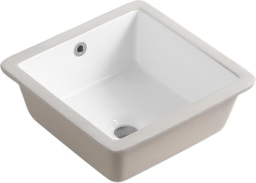 14 Inch Small Square White Undermount Bathroom Sink 13.75" x 13.75" Vanity Under Counter Basin Rectangle Vessel Sink Opening Size 11.5" x 11.5" Lavamanos Para Baños KINGWONG