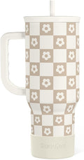 SANDJEST Checker Tumbler with Handle and Straw 40oz – Stainless Sleel Slider by SANDJEST
