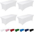 Pureegg Spandex Tablecloth 6ft - 4 Pack, Fitted and Tight Cloth for Rectangle Table, Wrinkle-Free and Stretch Table Cover for Party, Wedding, Banquet and Birthday, White
