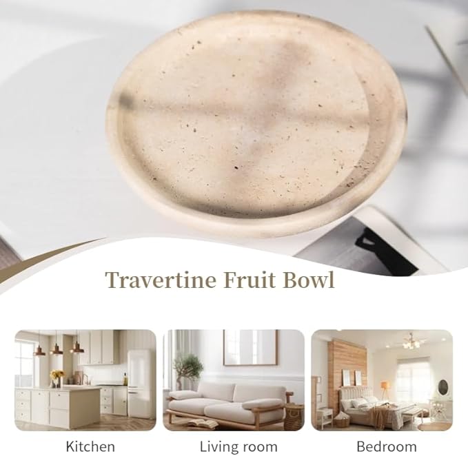 Natural Travertine Fruit Bowl 10.2" – Large Decorative Bowl & Travertine Decor Pedestal for Kitchen Counter & Dining Table ,For Entryway, Kitchen Fruit Bowl, Potpourri, Dining Table Centerpiece.