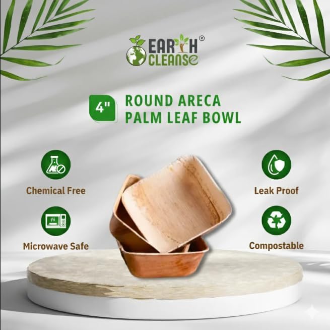 4" Areca Palm Leaf Square Bowls Compostable Biodegradable Eco-Friendly Bowls Natural Disposable Bowls, Perfect for Picnic Catering, Dessert, and Wedding (Pack of 50)