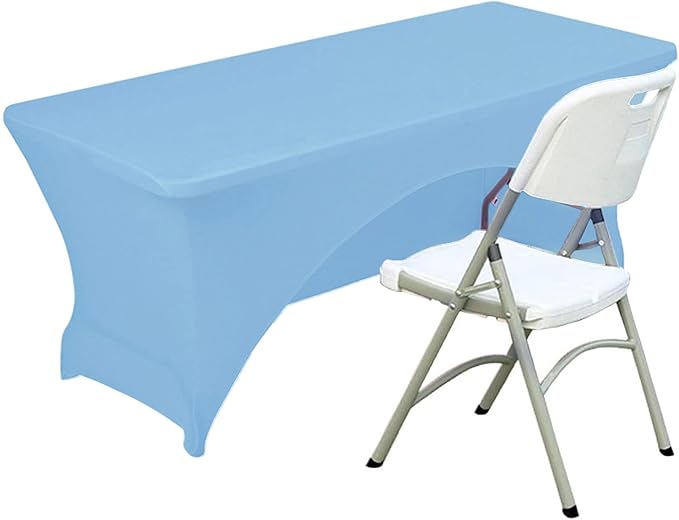 Spandex Table Cover 8 ft. Fitted Polyester Tablecloth Stretch Table Cover Table Topper Open Back - Lightblue