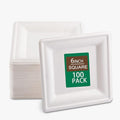 SUT 6-Inch Compostable Paper Plates, 100 PCS Square Biodegradable Bagasse Plates, Heavy-Duty Microwaveable Plates, Eco-Friendly Natural Disposable Plates, Made of Sugarcane Fibers, for Party, Picnic