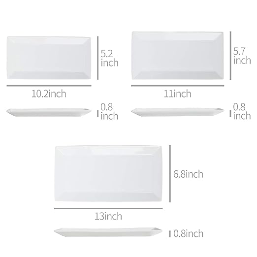 Amazon Basics 3-Piece Porcelain, Party Platter Appetizer, Dinner, Dessert Set, 12.75 inch, 11 inch, 10 inch, White