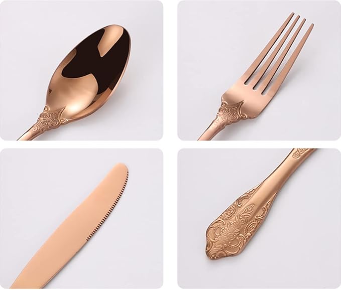 Vintage Rose Gold Silverware Flatware Set for 10, European Classic Style 40 Pieces Stainless Steel Tableware Cutlery Set,Fine Kitchen Utensils for Wedding Restaurant Hotel Christmas