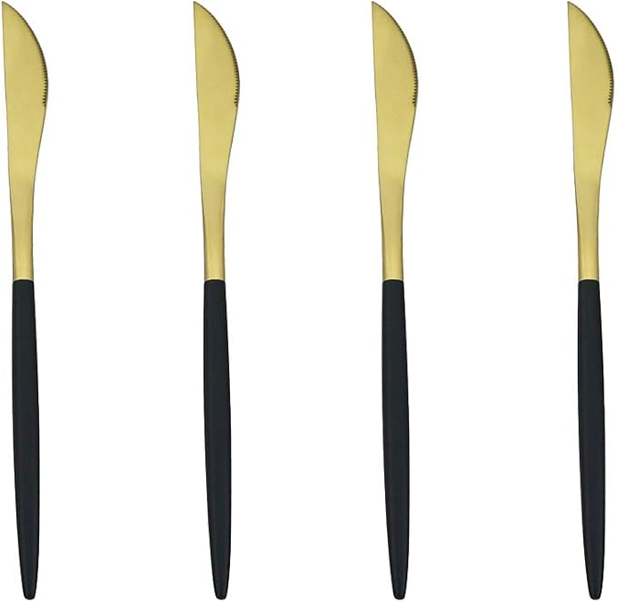 Black Gold Flatware, Royal 4 Piece Matte Black Handle 18/10 Stainless Steel by Unknown