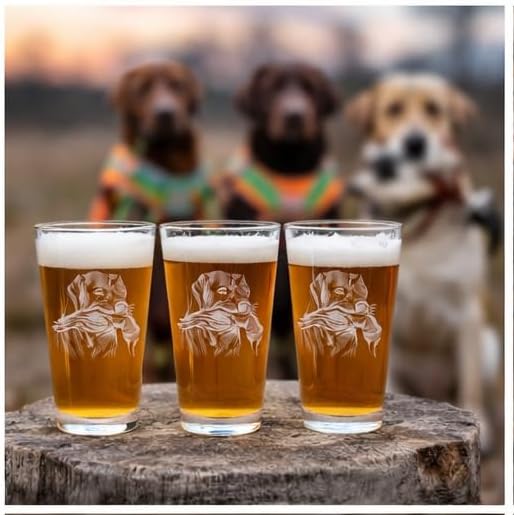 Hat Shark Duck Hunting Gear Decor Beer Glass - Mallard Duck Black Lab Hunting Gift - Laser Engraved 16 oz Pint Drinking Glass Dog Cool Hunters Gift for Men and Women Who Love Water Dogs (4)