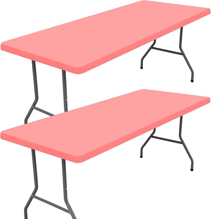 Spandex 8 Foot Rectangle Table Cloth 2 Pack, Elastic Fitted Tablecloths for Picnic, Stretch Washable Patio Table Cover for Outdoor, Camping, Banquet and Parties(Coral Red, 30"x96")
