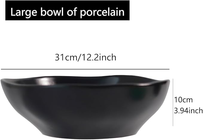 12''Black Bowl for Keys Entryway Table Large Salad Bowl Ceramic Mixing Bowls for Party,Extra large capacity 120oz