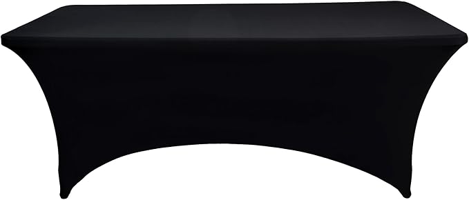 6-Pack 6ft Black Spandex Table Covers for Rectangle Standard Folding Tables - Wrinkle Resistant Stretch Tablecloths - Ultimate Fitted Table Protector for Parties, Trade Shows, Wedding