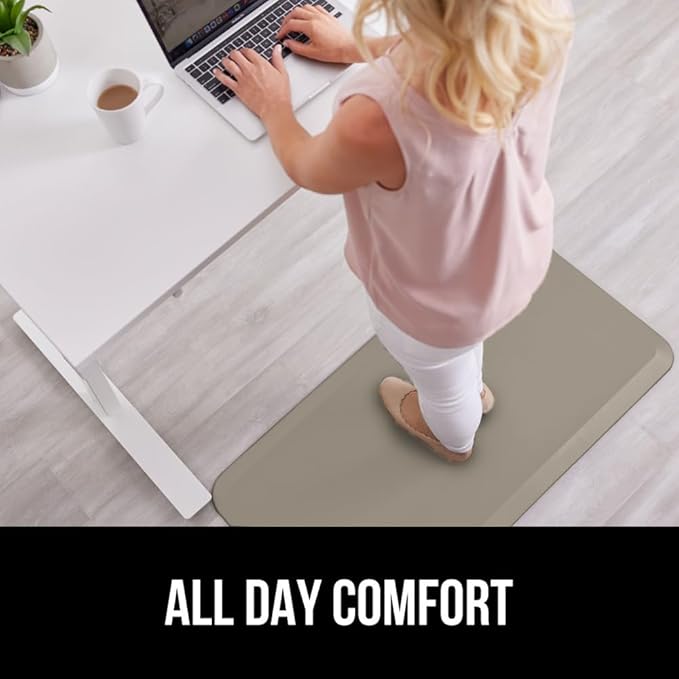 GORILLA GRIP Comfortable Cushioned Kitchen Mats for Floor, 48x20, Waterproof and Stain Resistant Soft Top, 3/4 Inch Thick Ergonomic Standing Desk Anti Fatigue Mat, Foam Supports Ankles and Feet, Taupe