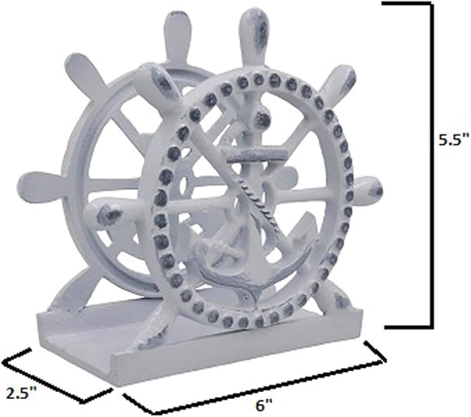THDC Nautical Napkin Holder, Lunch, Dinner, Nautical Collection Napkin Holder, Made of Metal (Anchor Distressed White)