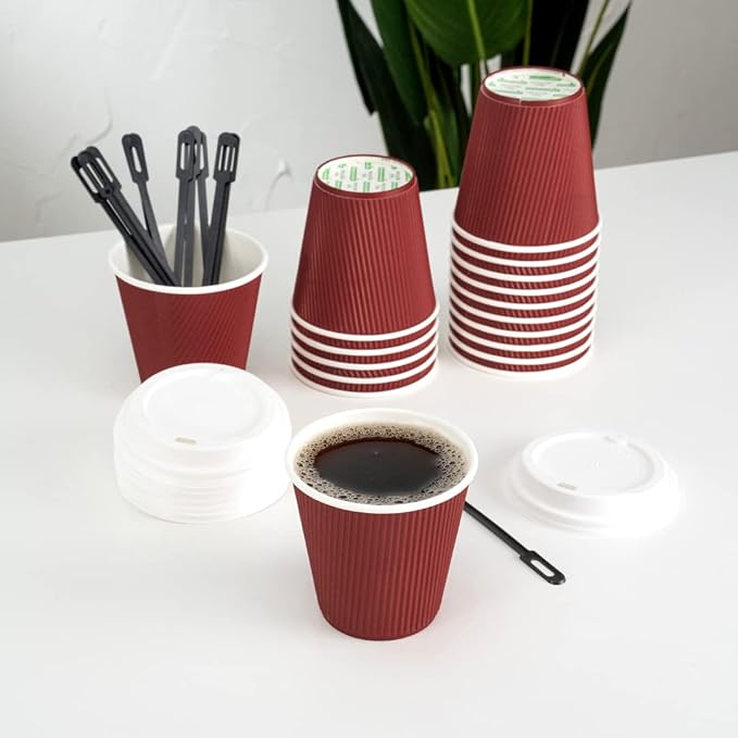 Restaurantware Ripple Wall Coffee Cups 500 Count 8 Ounce Insulated Crimson - Image 11