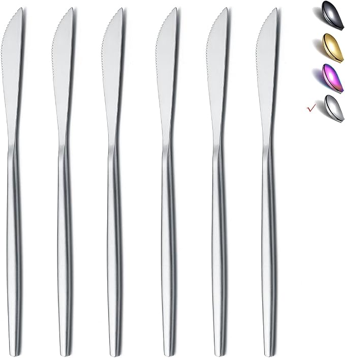 HOMQUEN Dinner Knives 6 Piece, Stainless Steel Matt Silver Dinner Knife by HOMQUEN