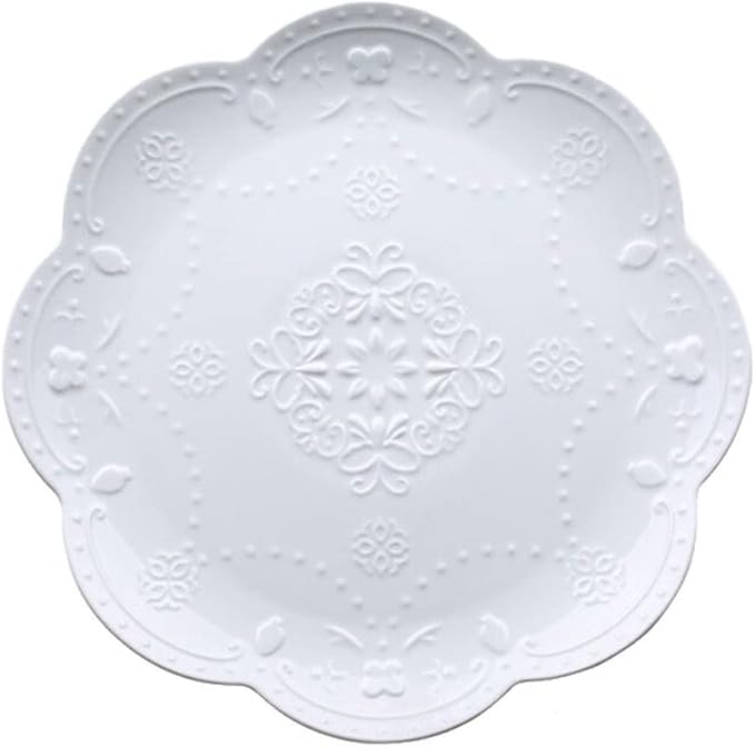 Ceramic Plate, Round Embossed Lace Plate by Eplze