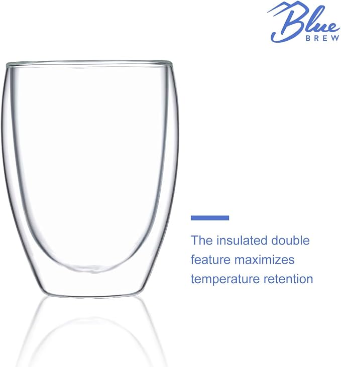 BLUE BREW 12oz Double-Walled Insulated Glass Coffee Cups, Glass Cups - Image 2