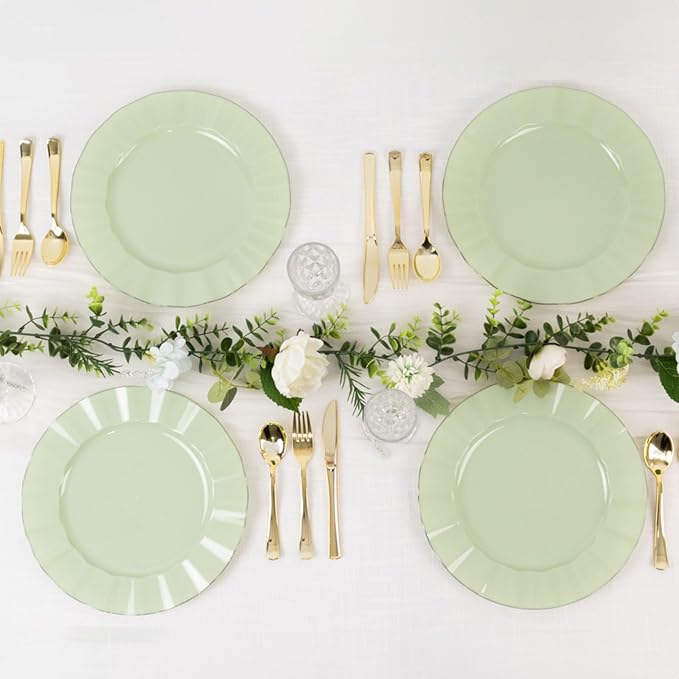 Efavormart 10 Pack | Sage Green 11" Round Plastic Dinner Plates, Disposable - Image 8