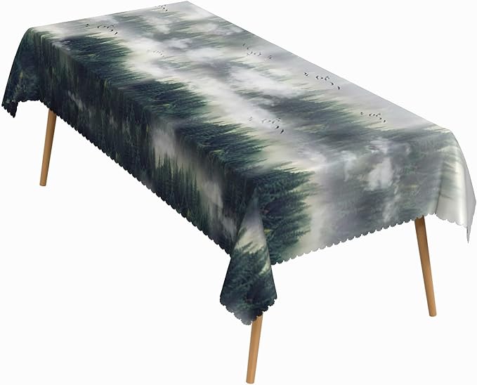 60x84 Inch Nature Rectangular Tablecloth Bird Fog Pine Tree Dreamland Table Cloth Waterproof Durable Table Cover for Holiday Picnic Outdoor BBQ Decor