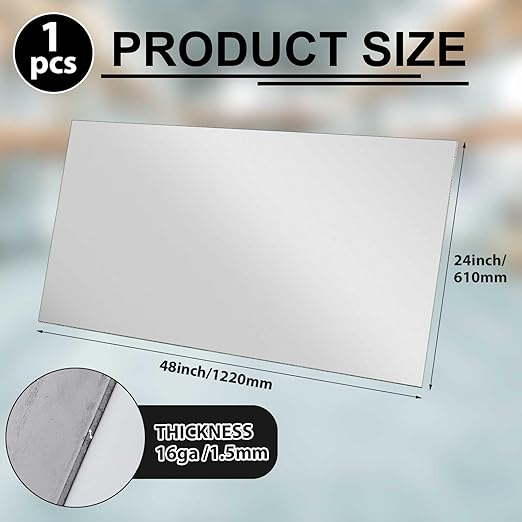 24 x 48 Inch 16 Gauge Mild Steel Sheet Metal Plate, Square Weldable Carbon Cold Rolled Panels for Industrial DIY Welding, Craft Use Accessories, Easy Formability Smooth Surface