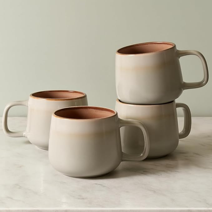 Ava Nord Small Stoneware Ceramic Coffee Mugs Set of 4 | 6 oz | Sage Ash | by AvaNord