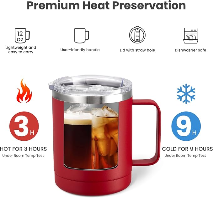 MEWAY 12oz Coffee Mug With Handle 8 Pack Bulk, Stainless Steel Insulated Travel - Image 3