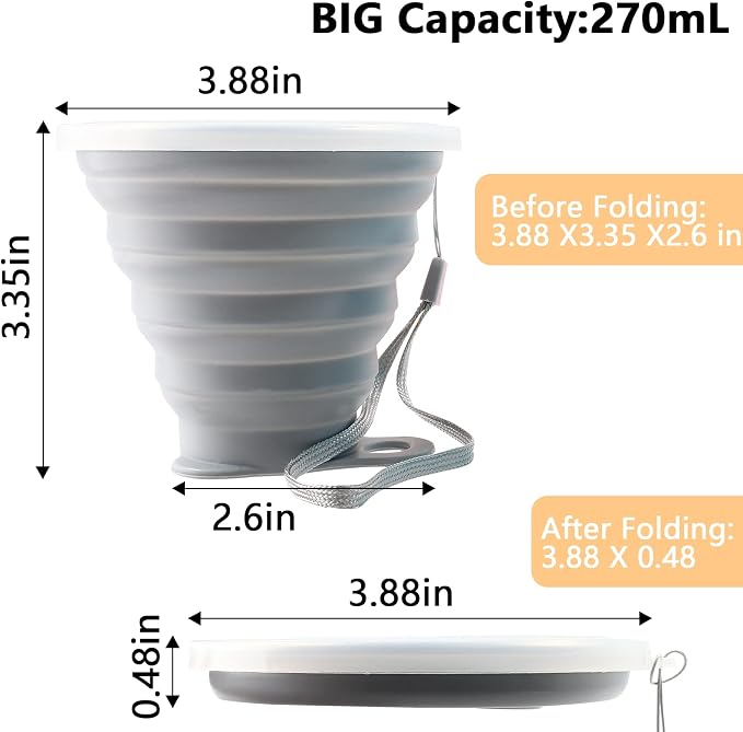 Litoexpe 2 Pack Silica gel Collapsible Travel Cup 270ml, Portable Folding - Image 2