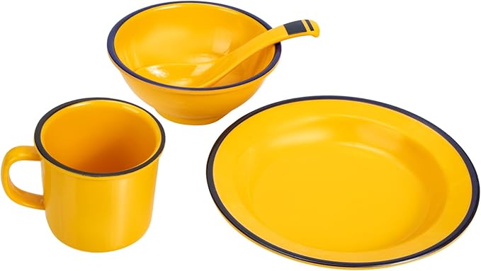ERINGOGO Dinnerware Yellow Asian Style Rice Soup Bowls Plates Lightweight Tableware for Indoor Outdoor Use Easy to Clean and Portable