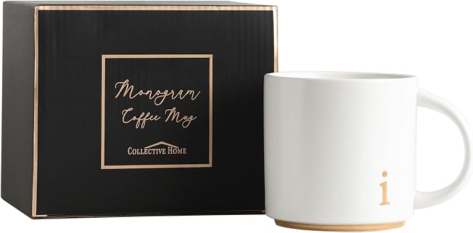 COLLECTIVE HOME Ceramic Coffee Mug, 15 oz Monogram Cup by COLLECTIVEHOME