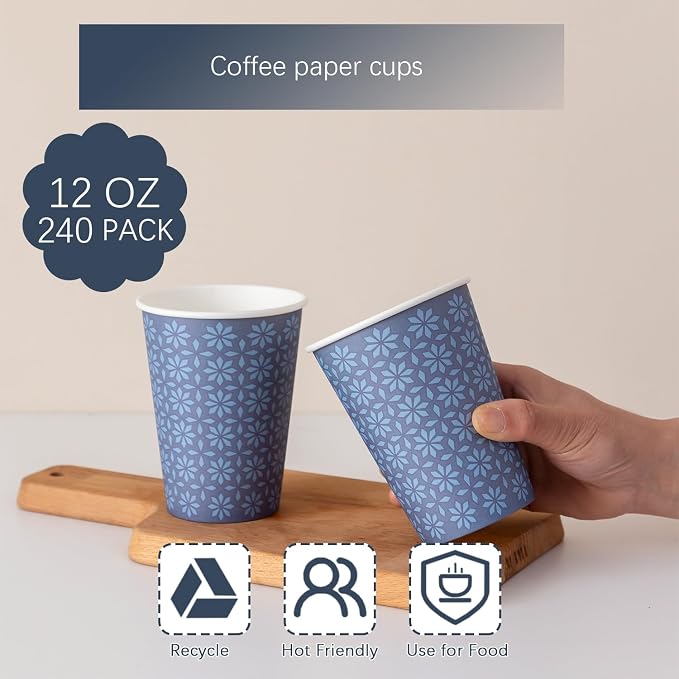 Clawsoff 240 Pack Paper Cups 12 oz Bulk Disposable Coffee Cups Navy Floral | - Image 4