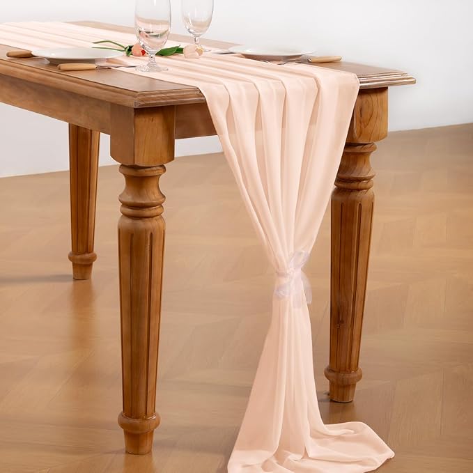 Beige Chiffon Table Runner Summer Boho Wedding Birthday Party Decor | 10ft - Image 5